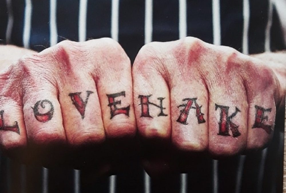 Chef's Knuckles, spelling out Love Hake in Red Ink