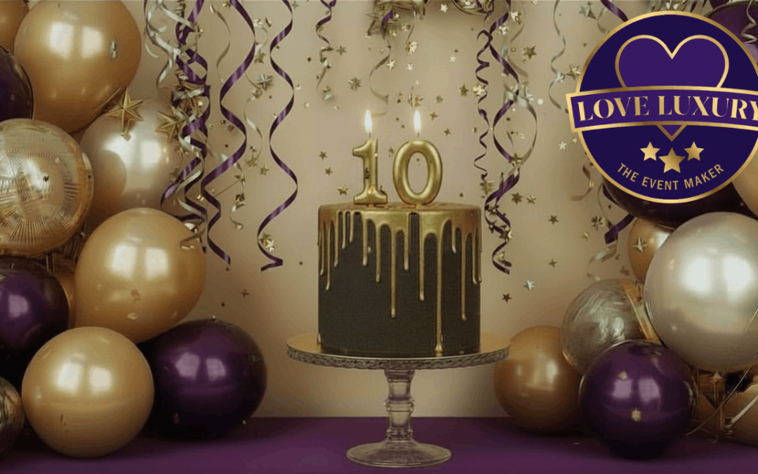 gold - purple - balloons - cake - 10 candles - Love - Luxury-Events-logo